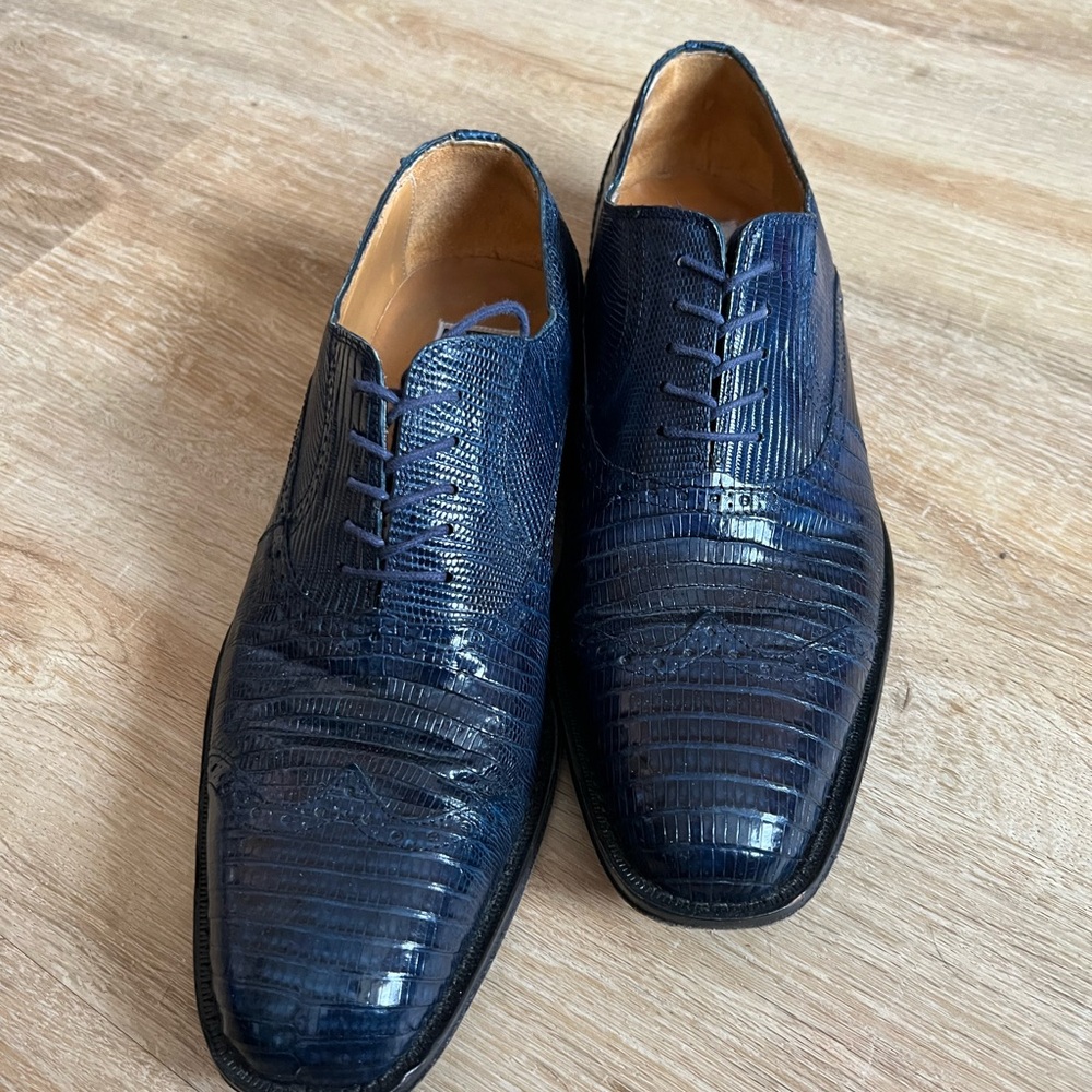 DAVID EDEN Genuine Leather Crocodile Alligator Dark Blue Men's Dress Shoes